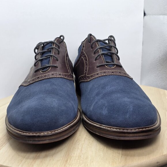 J&M Johnston & Murphy Oxford Blue Suede Shoes Mens 13 M Lace Up Classic Preppy - Picture 2 of 11